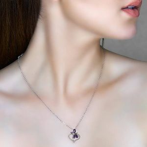 Silver Heart Charm with Purple Butterfly Necklace